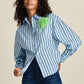 POM Amsterdam Blouses BLOUSE - Striped Poplin Cloudy Blue