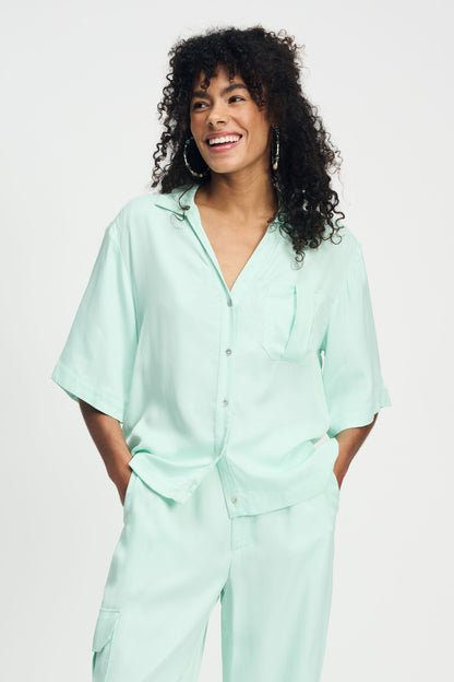 POM Amsterdam Blouses Green / 34 BLOUSE - Satin Fresh Mint