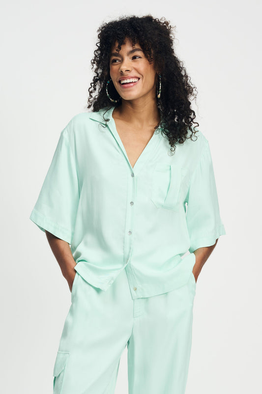 POM Amsterdam Blouses Green / 34 BLOUSE - Satin Fresh Mint