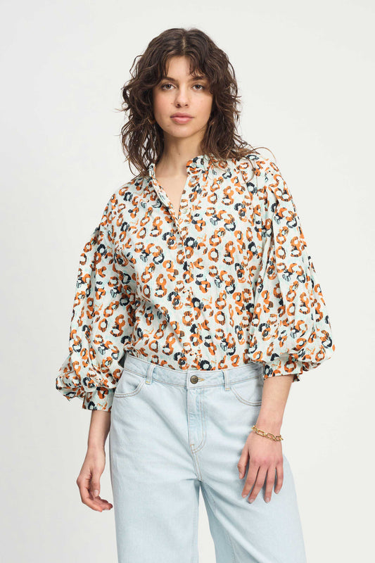 POM Amsterdam Blouses White / 34 BLOUSE - Poplin Leopard Lush