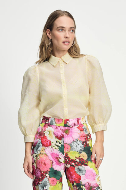 POM Amsterdam Blouses Yellow / 34 BLOUSE - Lime Dots