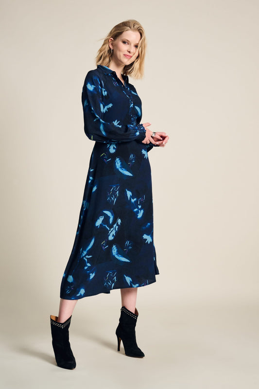 POM Amsterdam Dresses Blue / 34 ROBE - Feathers and Floral Blue