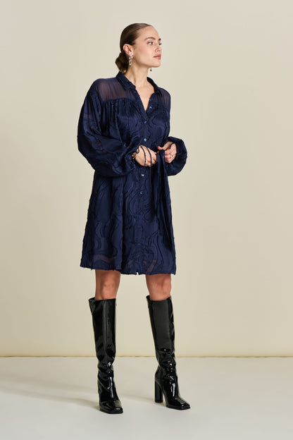 POM Amsterdam Dresses Blue / 34 ROBE - Jacquard Midnight Blue