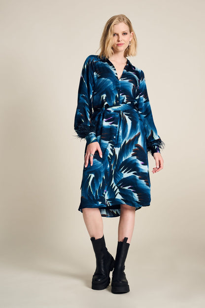 POM Amsterdam Dresses Multi colour / 34 ROBE - Jada Feathers Blue