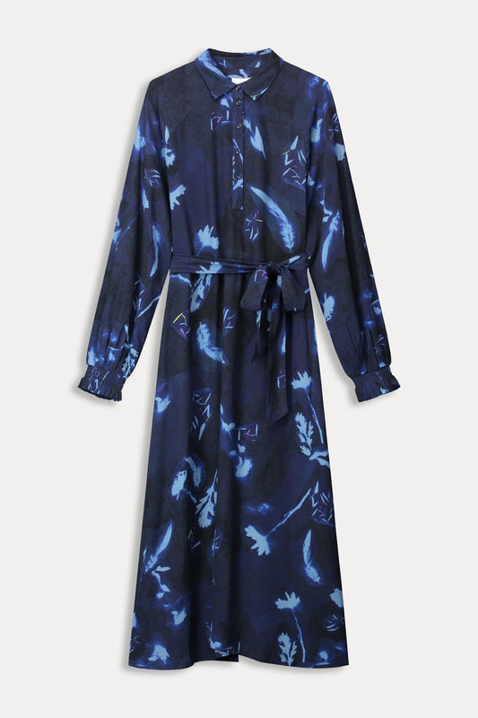 POM Amsterdam Dresses ROBE - Feathers and Floral Blue