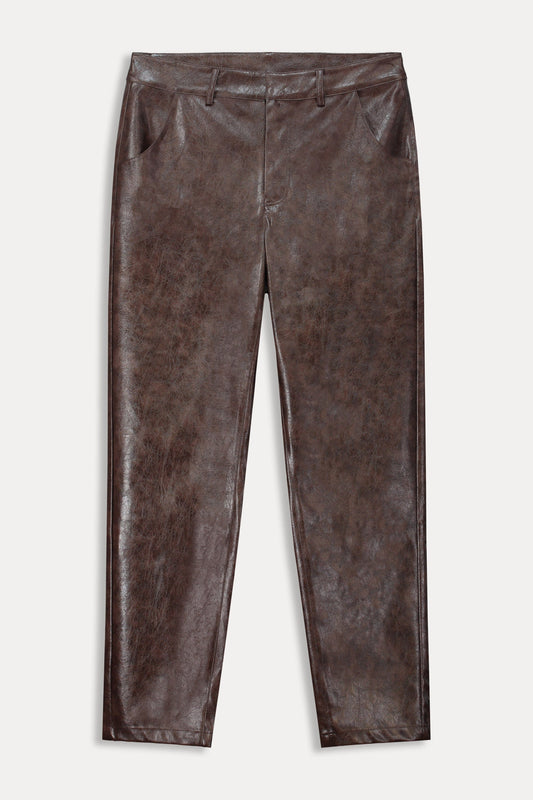 POM Amsterdam Pants PANTALON - Faux Leather Brown